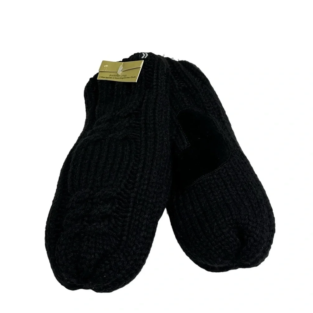 Isotoner Women's Black Chunky Cable Knit Mitten Super Soft Lining One Size NEW - Picture 4 of 7